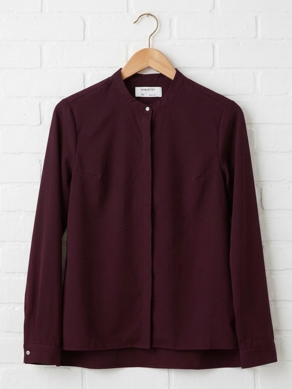 Ministry of Supply Women's Medium Merlot Collarless Top Shirt EUC